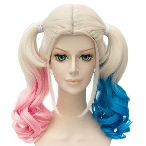 Harley Quinn Wig Costume Suicide Squad Halloween Blue Pink Blonde Access…